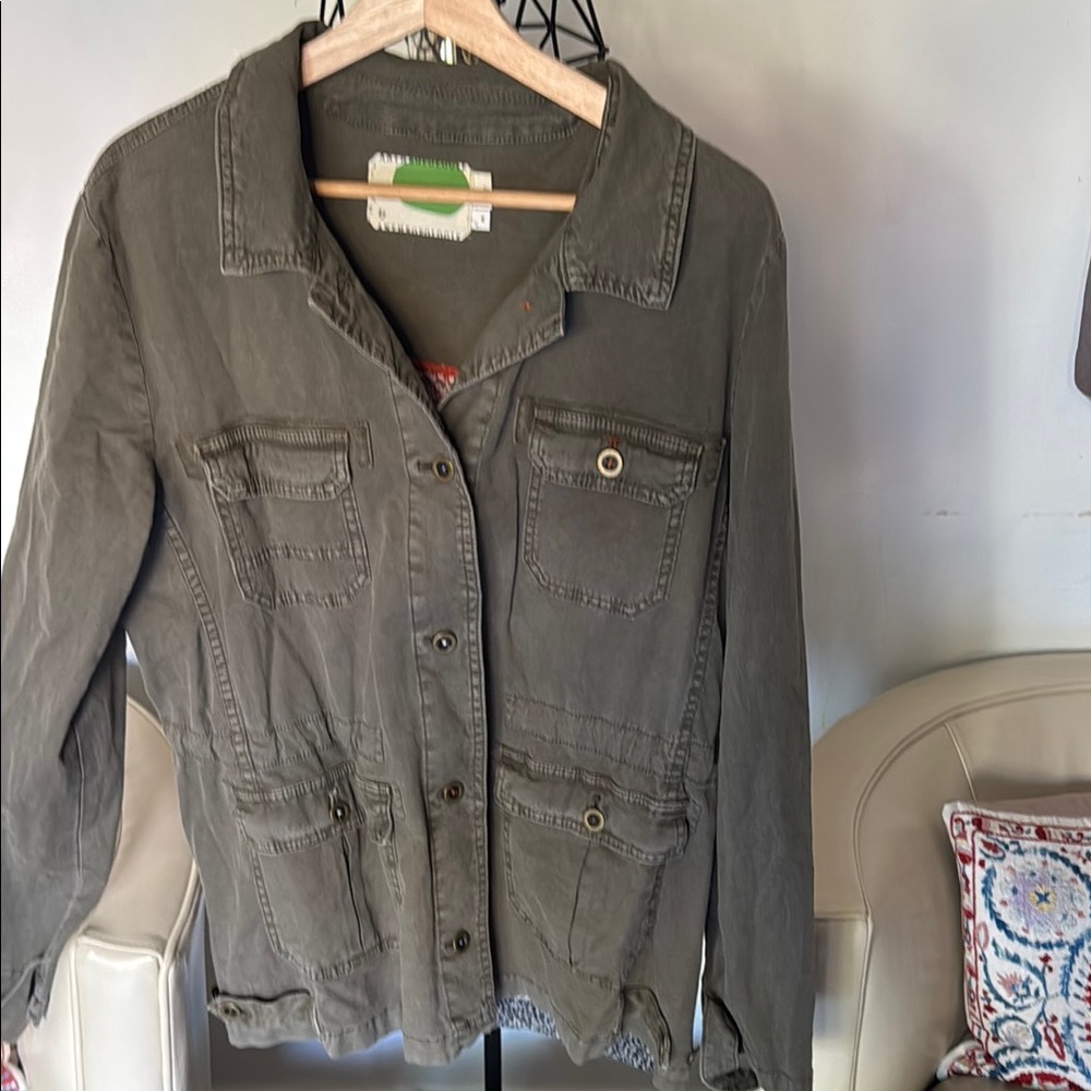 Anthropologie Green Utility Jacket with Collared Neckline
